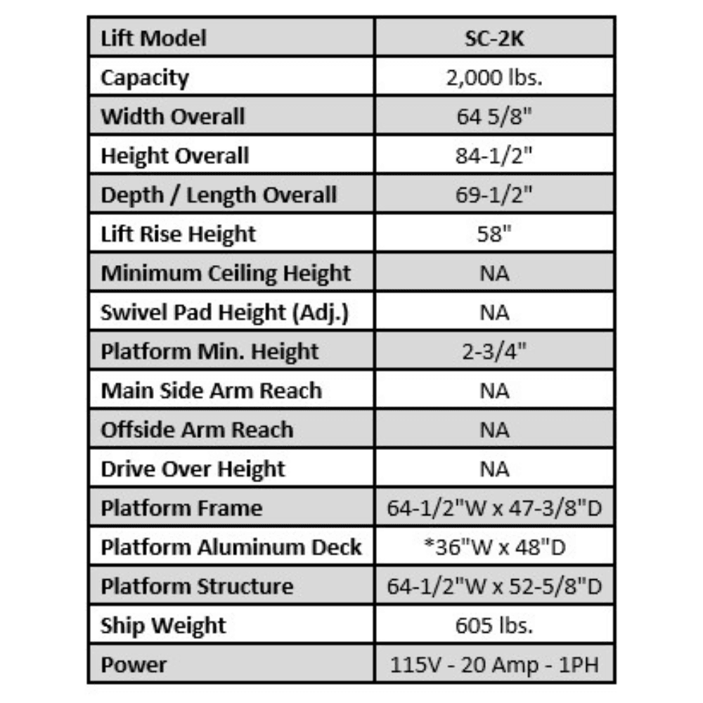 Auto Lift SC-2K 907.2 kg Single Column Turf Lift