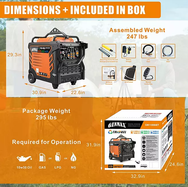 Genmax 11000 Watt Tri-Fuel Portable Inverter Generator